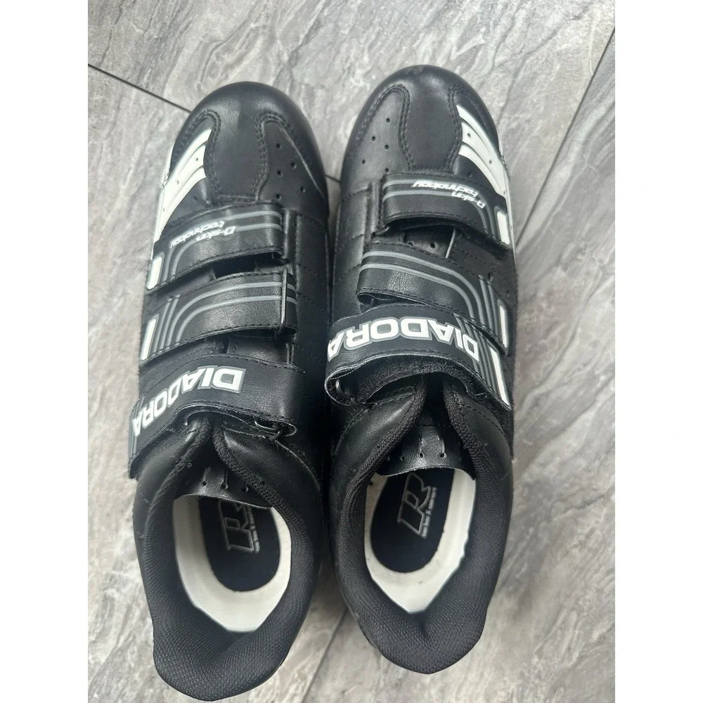 Diadora Road Cycling Shoes EU 43 Black Silver 3 Strap D-Skin Bike Shoes